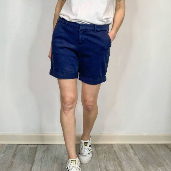 JOIE navy bermuda shorts cuffed hem seam stripe mid rise 6.5" inseam 2417 - Picture 3 of 9